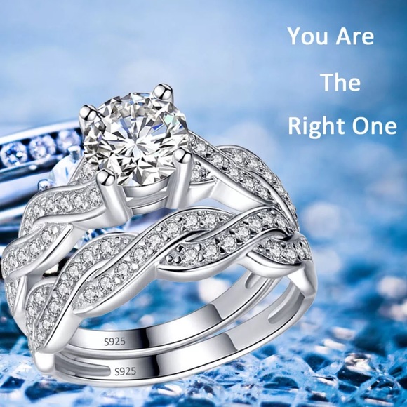 (Size10) New 2pc Wedding 925 Silver Ring - Picture 1 of 6